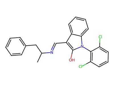 (Z)-1-(2',6'-Dichlorophenyl)-3-(alpha-methyl-beta-phenylethyl)aminomethylene-2-indolinone structure