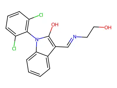 (Z)-1,3-Dihydro-1-(2,6-dichlorophenyl)-3-(((2-hydroxyethyl)amino)methylene)-2H-indol-2-one structure