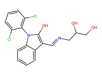 (Z)-1-(2',6'-Dichlorophenyl)-3-(beta,gamma-dihydroxypropyl)aminomethylene-2-indolinone structure