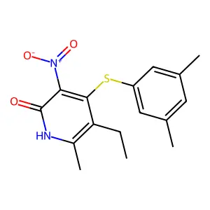 2(1H)-Pyridinone, 4-((3,5-dimethylphenyl)thio)-5-ethyl-6-methyl-3-nitro- structure