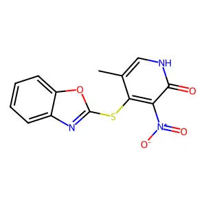 2(1H)-Pyridinone, 4-(2-benzoxazolylthio)-5-methyl-3-nitro- structure