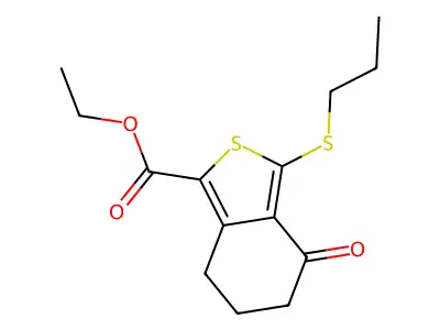 Ethyl 4-oxo-3-(propylthio)-4,5,6,7-tetrahydrobenzo[c]thiophene-1-carboxylate structure
