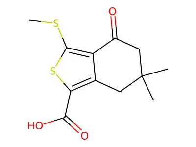 6,6-dimethyl-3-(methylthio)-4-oxo-4,5,6,7-tetrahydrobenzo[c]thiophene-1-carboxylic acid structure