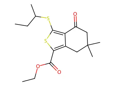 ethyl 3-(sec-butylthio)-6,6-dimethyl-4-oxo-4,5,6,7-tetrahydrobenzo[c]thiophene-1-carboxylate structure