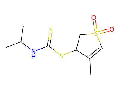 4-Methyl-1,1-dioxido-2,3-dihydrothien-3-yl isopropyldithiocarbamate structure