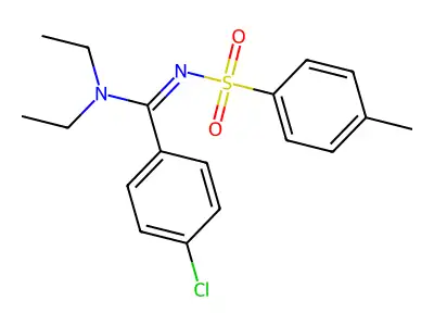 4-chloro-N,N-diethyl-N'-(4-methylphenyl)sulfonylbenzenecarboximidamide structure