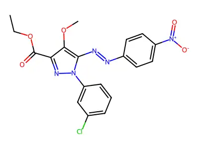 Ethyl 1-(3-chlorophenyl)-4-methoxy-5-((4-nitrophenyl)azo)-1H-pyrazole-3-carboxylate structure