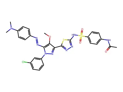 Acetamide, N-(4-(((5-(1-(3-chlorophenyl)-5-((4-(dimethylamino)phenyl)azo)-4-methoxy-1H-pyrazol-3-yl)-1,3,4-thiadiazol-2-yl)amino)sulfonyl)phenyl)- structure
