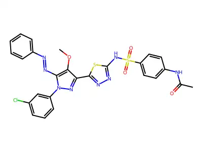 Acetamide, N-(4-(((5-(1-(3-chlorophenyl)-4-methoxy-5-(phenylazo)-1H-pyrazol-3-yl)-1,3,4-thiadiazol-2-yl)amino)sulfonyl)phenyl)- structure