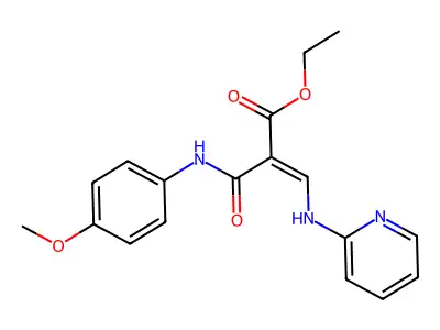2-Propenoic acid, 2-(((4-methoxyphenyl)amino)carbonyl)-3-(2-pyridinylamino)-, ethyl ester, (E)- structure
