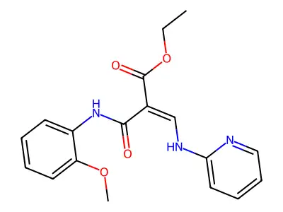 2-Propenoic acid, 2-(((2-methoxyphenyl)amino)carbonyl)-3-(2-pyridinylamino)-, ethyl ester, (E)- structure