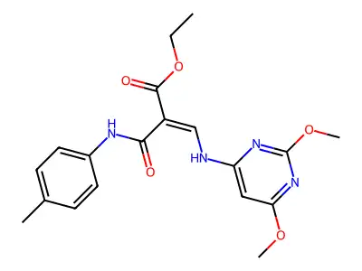 Ethyl (E)-3-[(2,6-dimethoxypyrimidin-4-yl)amino]-2-[(4-methylphenyl)carbamoyl]prop-2-enoate structure
