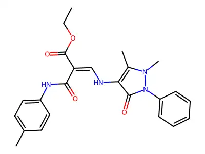2-Propenoic acid, 3-((2,3-dihydro-1,5-dimethyl-3-oxo-2-phenyl-1H-pyrazol-4-yl)amino)-2-(((4-methylphenyl)amino)carbonyl)-, ethyl ester, (E)- structure