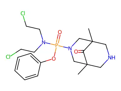 Phosphonamidic acid, N,N-bis(2-chloroethyl)-P-(1,5-dimethyl-9-oxo-3,7-diazabicyclo(3.3.1)non-3-yl)-, phenyl ester structure