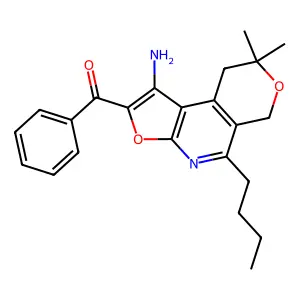 (1-amino-5-butyl-8,8-dimethyl-8,9-dihydro-6H-furo[2,3-b]pyrano[4,3-d]pyridin-2-yl)(phenyl)methanone structure