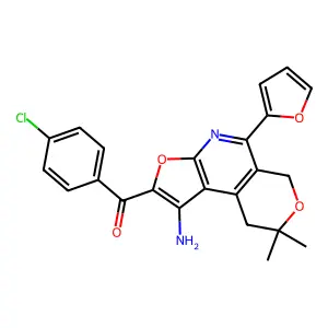 Methanone, (1-amino-5-(2-furanyl)-8,9-dihydro-8,8-dimethyl-6H-furo(2,3-b)pyrano(4,3-d)pyridin-2-yl)(4-chlorophenyl)- structure