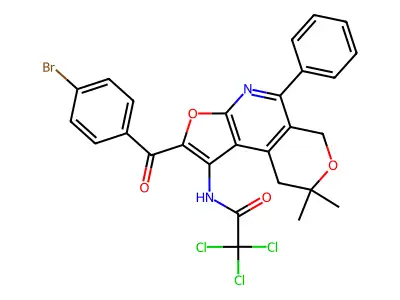 Acetamide, N-(2-(4-bromobenzoyl)-8,9-dihydro-8,8-dimethyl-5-phenyl-6H-furo(2,3-b)pyrano(4,3-d)pyridin-1-yl)-2,2,2-trichloro- structure
