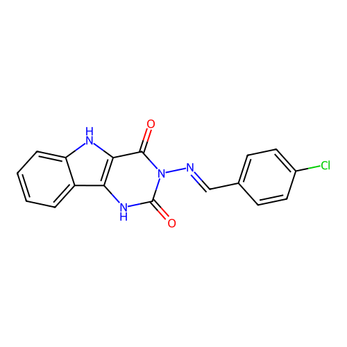 3-{[(E)-(4-chlorophenyl)methylidene]amino}-1H-pyrimido[5,4-b]indole-2,4(3H,5H)-dione structure