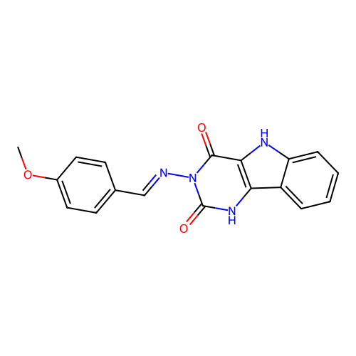 3-(4-Methoxybenzylideneamino)-1H-pyrimido[5,4-b]indole-2,4(3H,5H)-dione structure