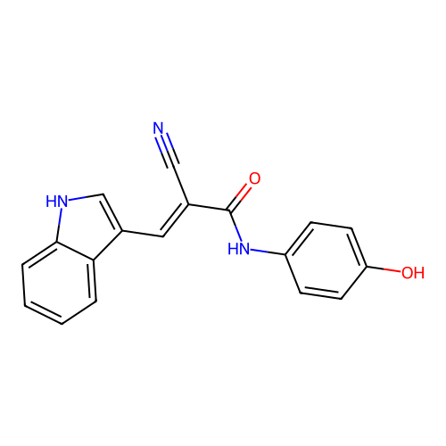 (2E)-2-cyano-N-(4-hydroxyphenyl)-3-(1H-indol-3-yl)prop-2-enamide structure