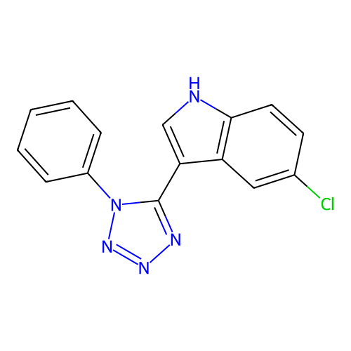 5-chloro-3-(1-phenyl-1H-tetraazol-5-yl)-1H-indole structure