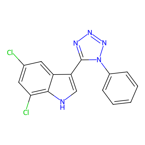 5,7-dichloro-3-(1-phenyl-1H-tetraazol-5-yl)-1H-indole structure