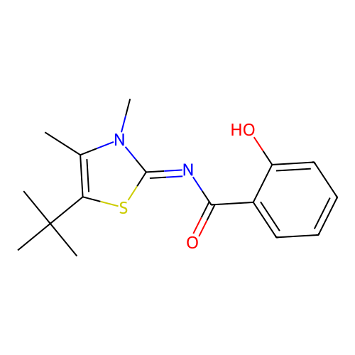 N-(5-tert-butyl-3,4-dimethyl-1,3-thiazol-2(3H)-ylidene)-2-hydroxybenzamide structure