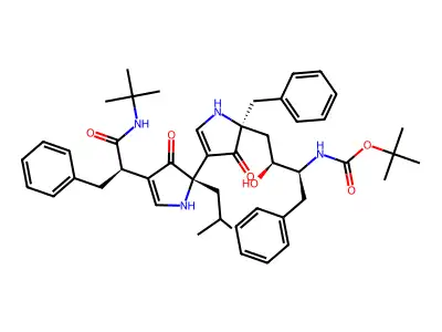 Carbamic acid, ((1S,2S)-3-((2S,5'S)-4-((1R)-2-((1,1-dimethylethyl)amino)-2-oxo-1-(phenylmethyl)ethyl)-2,3,4',5'-tetrahydro-2-(2-methylpropyl)-3,4'-dioxo-5'-(phenylmethyl)(2,3'-bi-1H-pyrrol)-5'-yl)-2-hydroxy-1-(phenylmethyl)propyl)-, 1,1-dimethylethyl ester structure