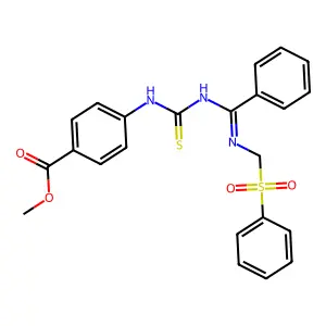 Methyl 4-[(N-(benzenesulfonylmethyl)-C-phenyl-carbonimidoyl)thiocarbamoylamino]benzoate structure