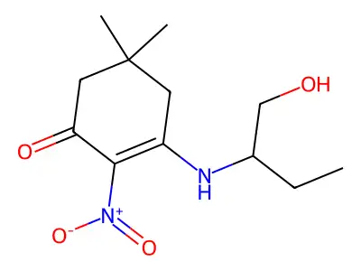 3-(1-Hydroxybutan-2-ylamino)-5,5-dimethyl-2-nitrocyclohex-2-en-1-one structure