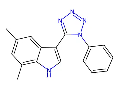 5,7-dimethyl-3-(1-phenyl-1H-tetraazol-5-yl)-1H-indole structure