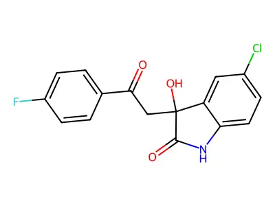 5-chloro-3-[2-(4-fluorophenyl)-2-oxoethyl]-3-hydroxy-1,3-dihydro-2H-indol-2-one structure