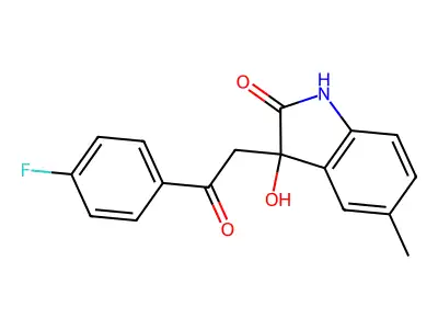 3-[2-(4-fluorophenyl)-2-oxoethyl]-3-hydroxy-5-methyl-1H-indol-2-one structure