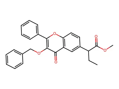 Methyl alpha-ethyl-4-oxo-2-phenyl-3-(phenylmethoxy)-4H-1-benzopyran-6-acetate structure