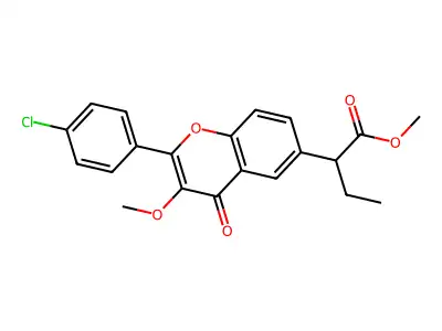 Methyl 2-(4-chlorophenyl)-alpha-ethyl-3-methoxy-4-oxo-4H-1-benzopyran-6-acetate structure