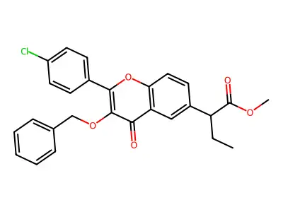 4H-1-Benzopyran-6-acetic acid, 2-(4-chlorophenyl)-alpha-ethyl-4-oxo-3-(phenylmethoxy)-, methyl ester structure