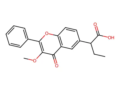 2-(3-Methoxy-4-oxo-2-phenyl-4H-1-benzopyran-6-yl)butanoic acid structure