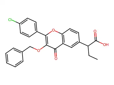 2-(4-Chlorophenyl)-alpha-ethyl-4-oxo-3-(phenylmethoxy)-4H-1-benzopyran-6-acetic acid structure