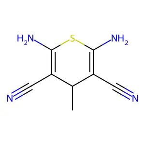 2,6-diamino-4-methyl-4H-thiopyran-3,5-dicarbonitrile structure