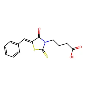 (E)-4-(5-benzylidene-4-oxo-2-thioxothiazolidin-3-yl)butanoic acid structure