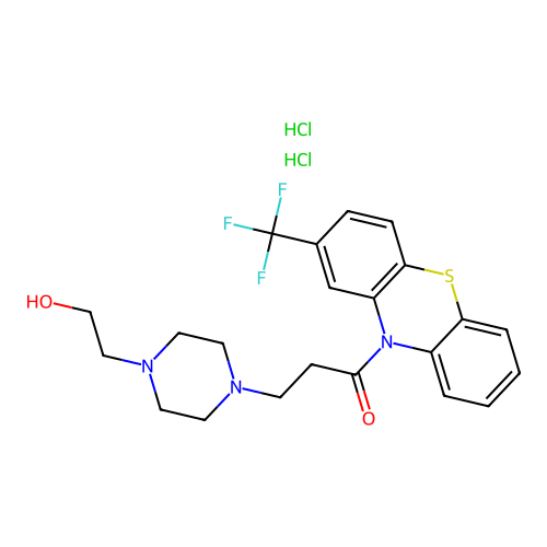 3-(4-(2-hydroxyethyl)piperazin-1-yl)-1-(2-(trifluoromethyl)-10H-phenothiazin-10-yl)propan-1-one dihydrochloride structure