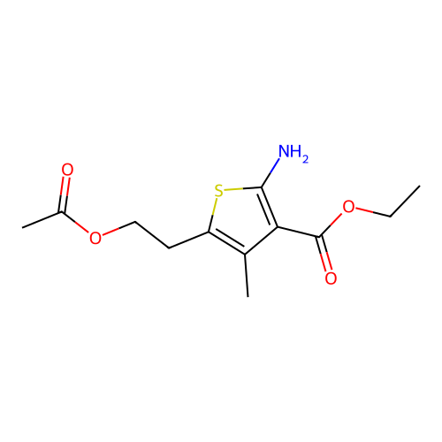 2-Amino-3-ethoxycarbonyl-4-methyl-5-acetoxyethylthiophene structure
