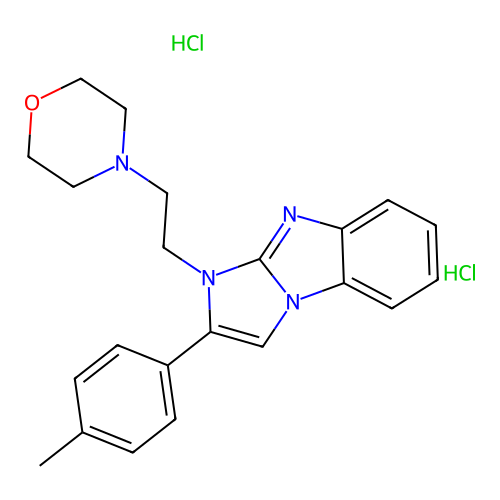 4-(2-(2-(p-tolyl)-1H-benzo[d]imidazo[1,2-a]imidazol-1-yl)ethyl)morpholine dihydrochloride structure