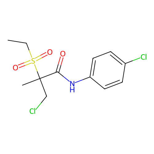 3-Chloro-N-(4-chlorophenyl)-2-(ethylsulfonyl)-2-methylpropanamide structure