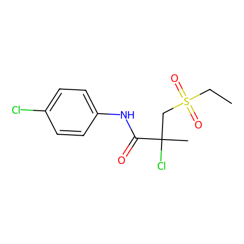 2-chloro-N-(4-chlorophenyl)-3-(ethylsulfonyl)-2-methylpropanamide structure