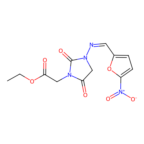 3-Hydantoinacetic acid, 1-(5-nitrofurfurylideneamino)-, ethyl ester structure