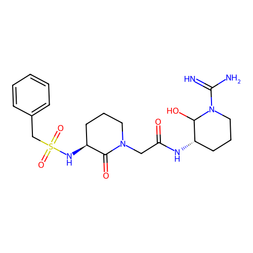 N-((S)-1-Carbamimidoyl-2-hydroxy-piperidin-3-yl)-2-((S)-2-oxo-3-phenylmethanesulfonylamino-piperidin-1-yl)-acetamide structure