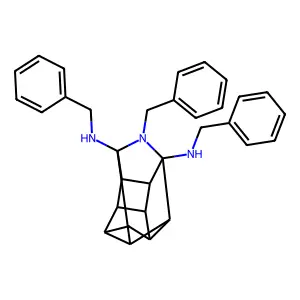 2,6,3,5-Ethanediylidenepentaleno(1,6-bc)pyrrole-2,6a(1H,2aH)-diamine, hexahydro-N,N',1-tris(phenylmethyl)- structure
