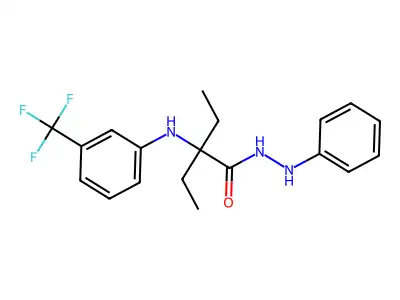Butanoic acid, 2-ethyl-2-((3-(trifluoromethyl)phenyl)amino)-, 2-phenylhydrazide structure