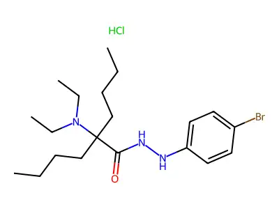 Hexanoic acid, 2-butyl-2-(diethylamino)-, 2-(4-bromophenyl)hydrazide, monohydrochloride structure